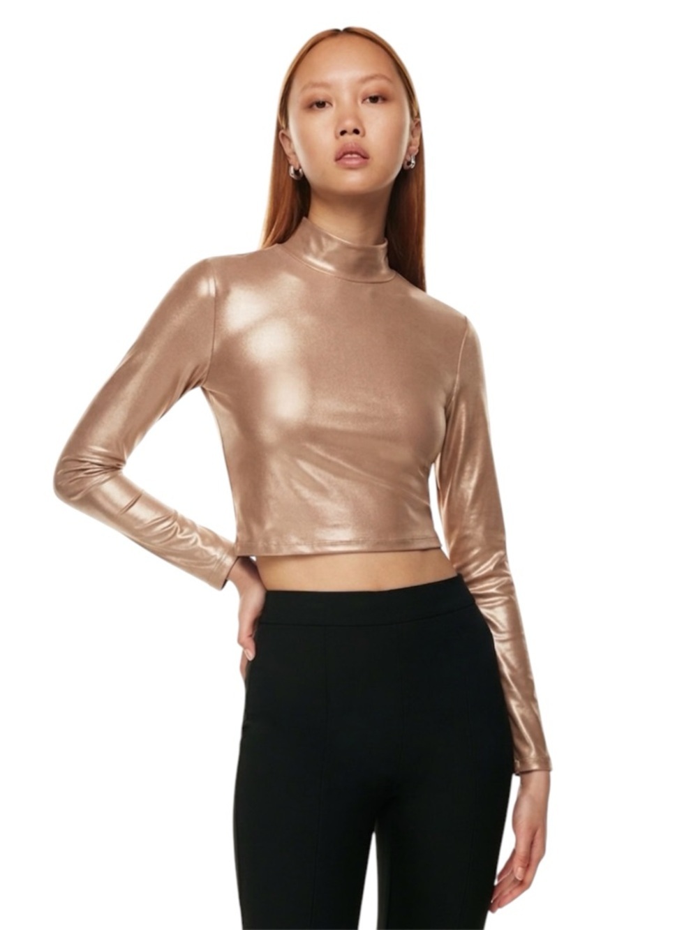 Babaton Satinette Mockneck Longsleeve Large Oxford Tan Aritzia NWT